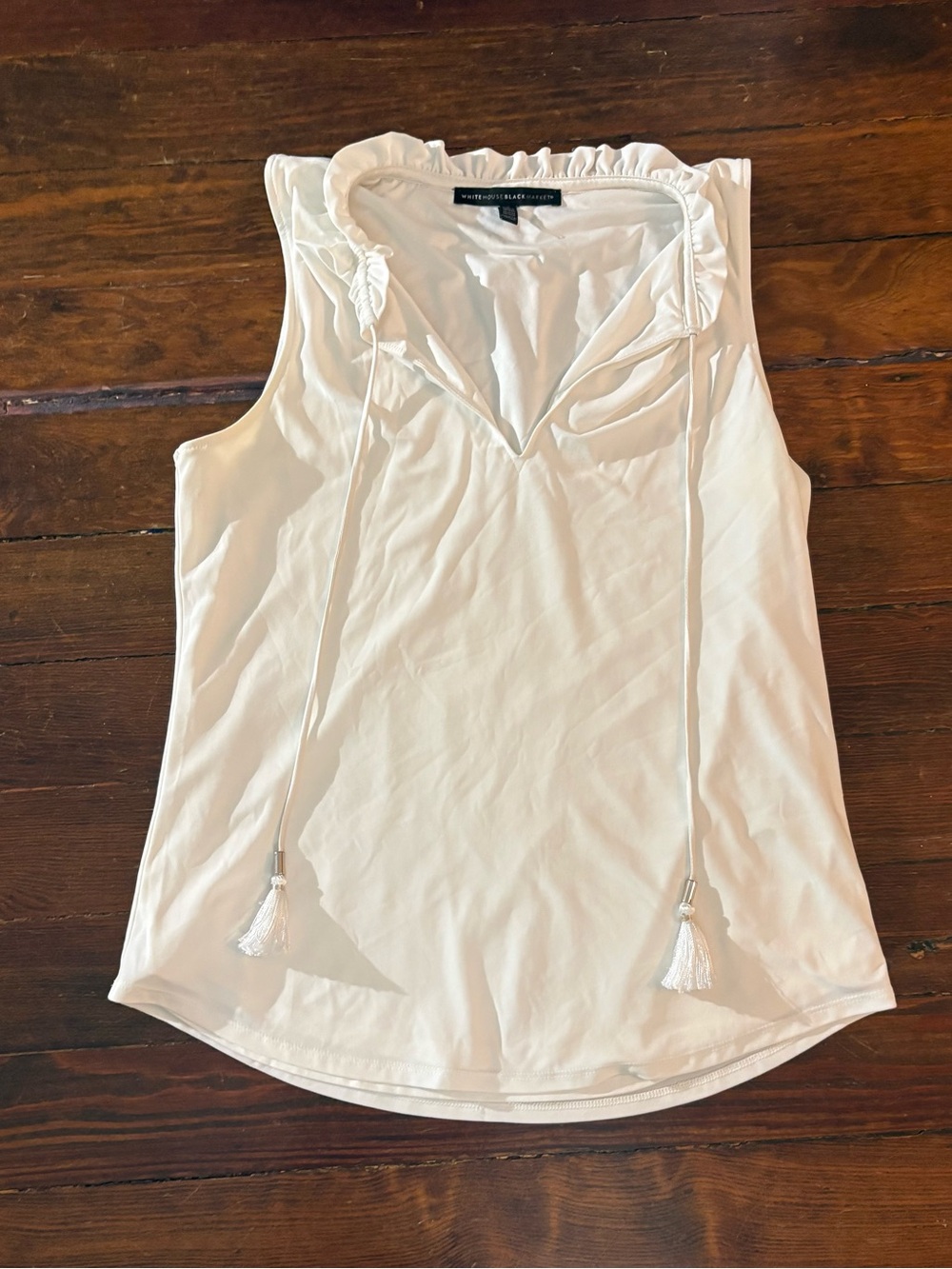 White House black market white sleeveless tie blouse top size S